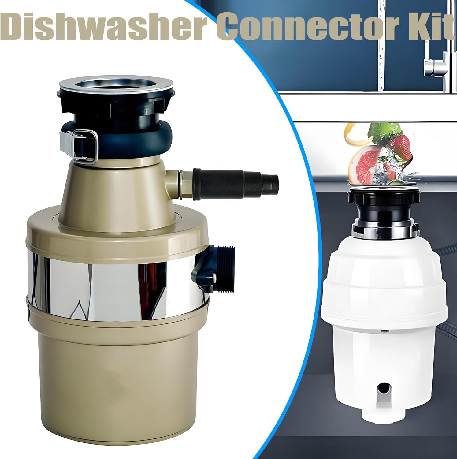 Dishwasher Hose Connector with Inlet Connector, Dishwasher Connector Kit Compatible with InSinkErator garbage disposers, Clamp and Spring Clamps