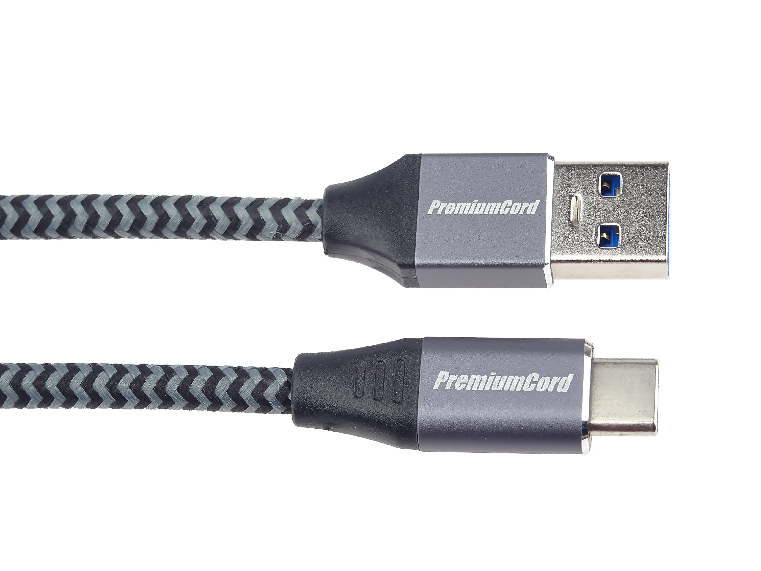 PremiumCord USB-C to USB 3.0 Connection Cable 3 m, Data Cable SuperSpeed up to 5 Gbit/S, Quick Charge up to 3 A, USB 3.1 Generation 1 Type C Plug, Textile Cable Braid, Colour Black, Length 3 m