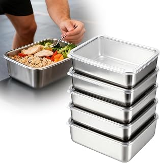 5 Pieces Stainless Steel Cutting Boxes for Fridge, 18 x 12.8 x 5 Freezer Containers Stainless Steel Container with Lids, Food Container with Lids, Stackable Box Prep Boxes for Cheese, Meat