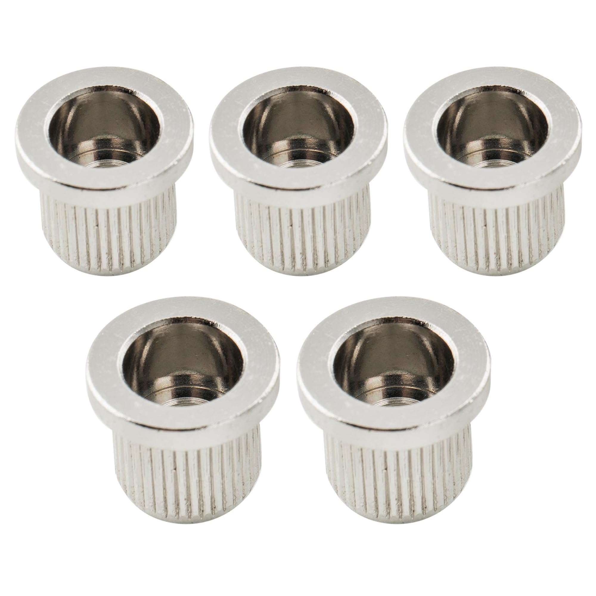 Musiclily Ultra 3/8 Inch 9.6mm Full Solid Brass G-TLB-2 Style Ferrules String Through Body Rear Mount Bushings for Electric Bass, Chrome (Set of 5)