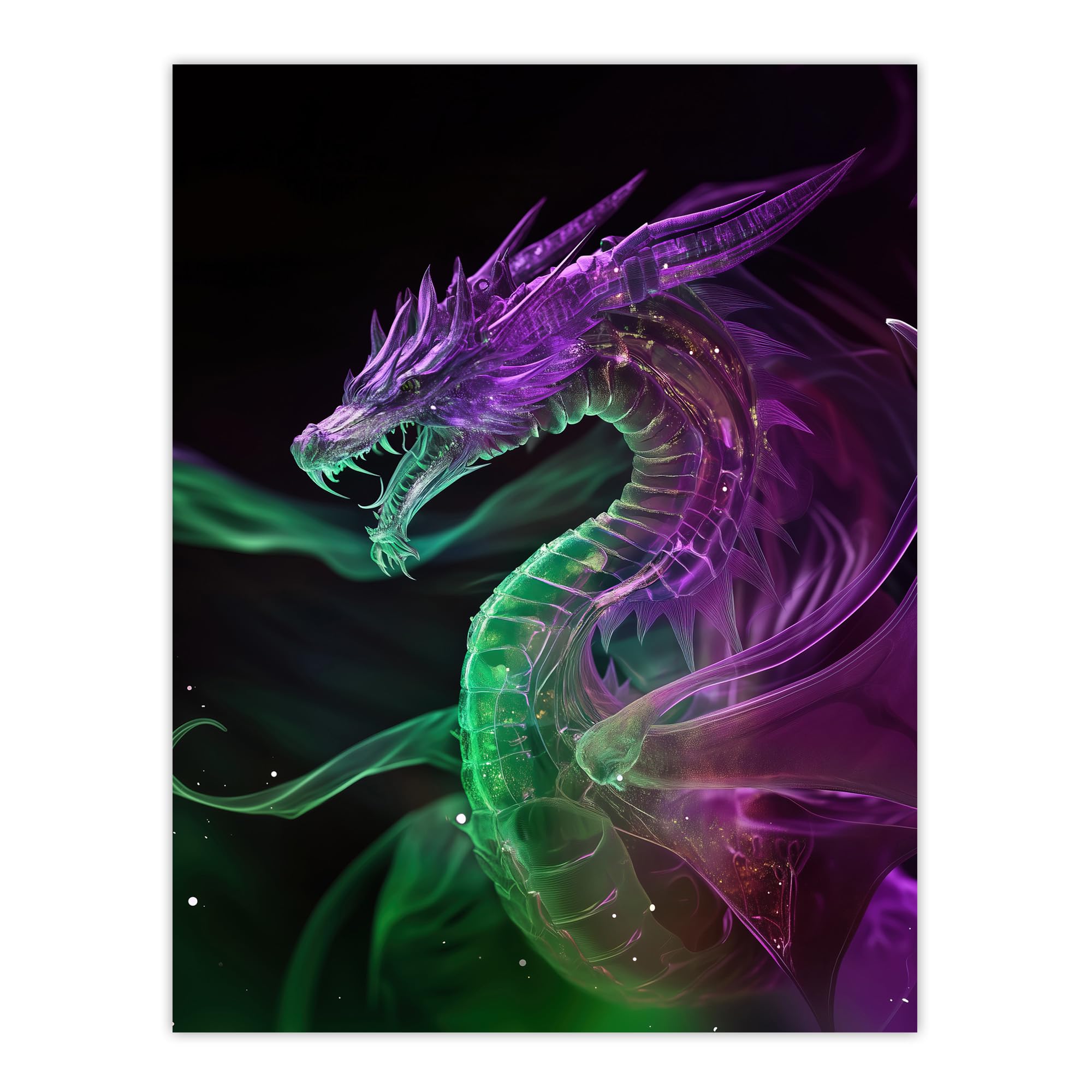 Artery8 Ethereal Dragon Purple Green Fantasy Art Living Room Large Wall Art Poster Print Thick Paper 18X24 Inch