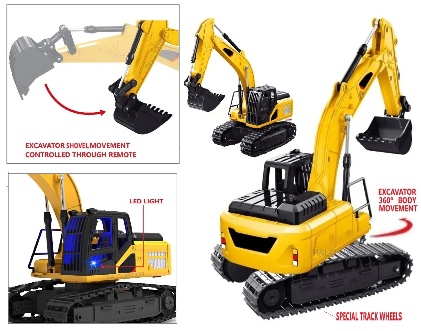 HALO NATION® 6-Channel Remote Control Excavator RC Excavator RC Engineering Truck Rechargeable Truck Toy with 360° Rotation & Moving Shovel - Image 2 thumbnail