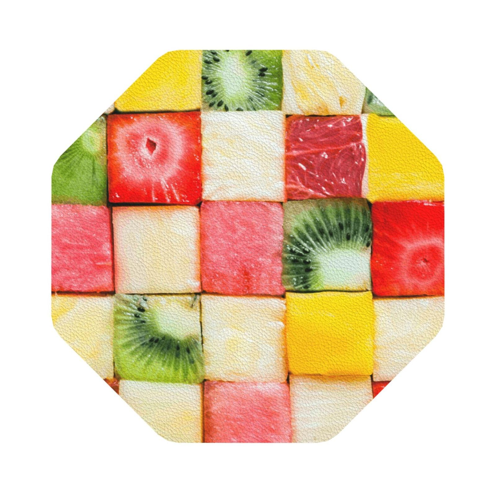 Kiwi Watermelon PU Leather Coasters Set of 6 Octagon Drink Coasters