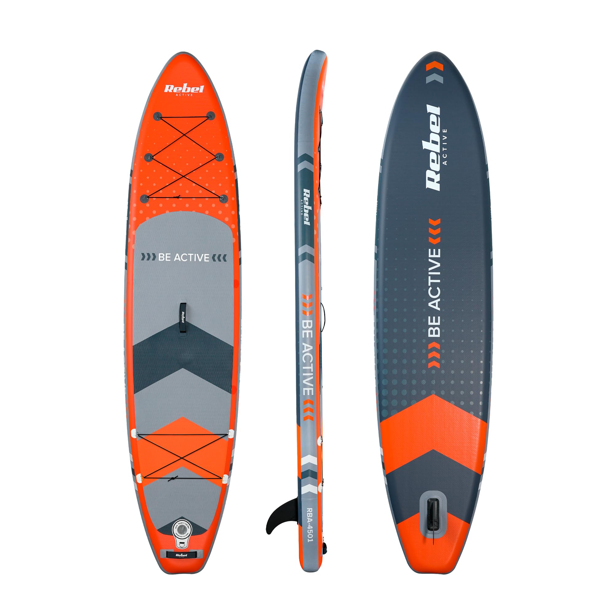 Rebel Electro Tavola da SUP con pompaggio a punto goccia da 350 cm Set zaino con pompa a pagaia RBA-4500-OR