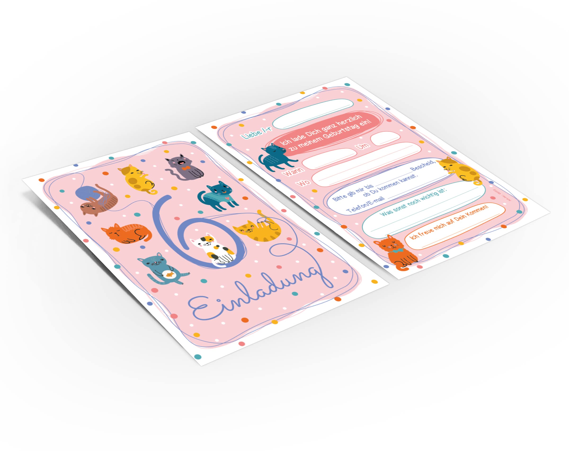 12 biglietti d'invito per il 6° compleanno dei bambini, 6° compleanno, ragazze, gatti, incl. 12 buste, 12 adesivi, 12 segnalibri, 12 blocchi