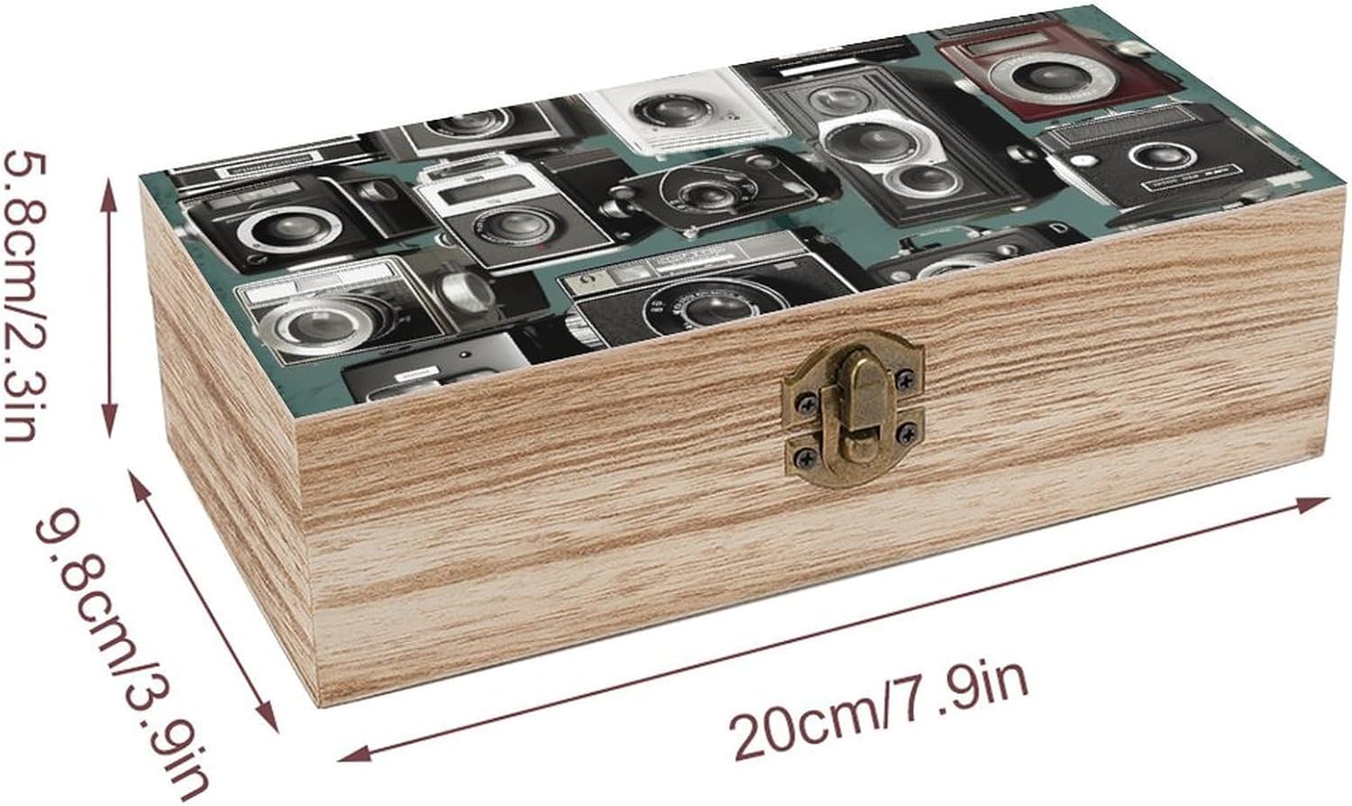 Retro Camera Collection Keepsake Box with Lid Solid Wood Small Gift Box image 2