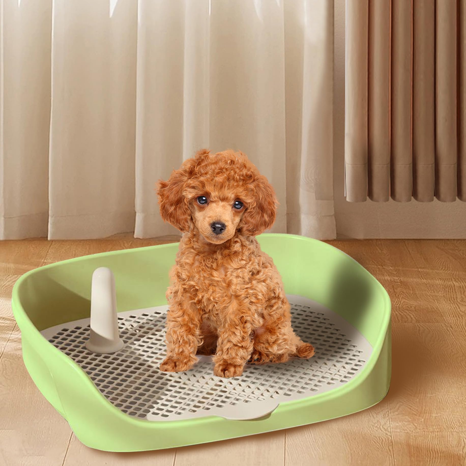 Vassoio WC Per Cani In Plastica PP – 40x30x11 Cm, Con Paletti Simula Alberi E Recinzione Antischizzo, Perfetto Per Cuccioli E Cani Sotto I 15 Kg