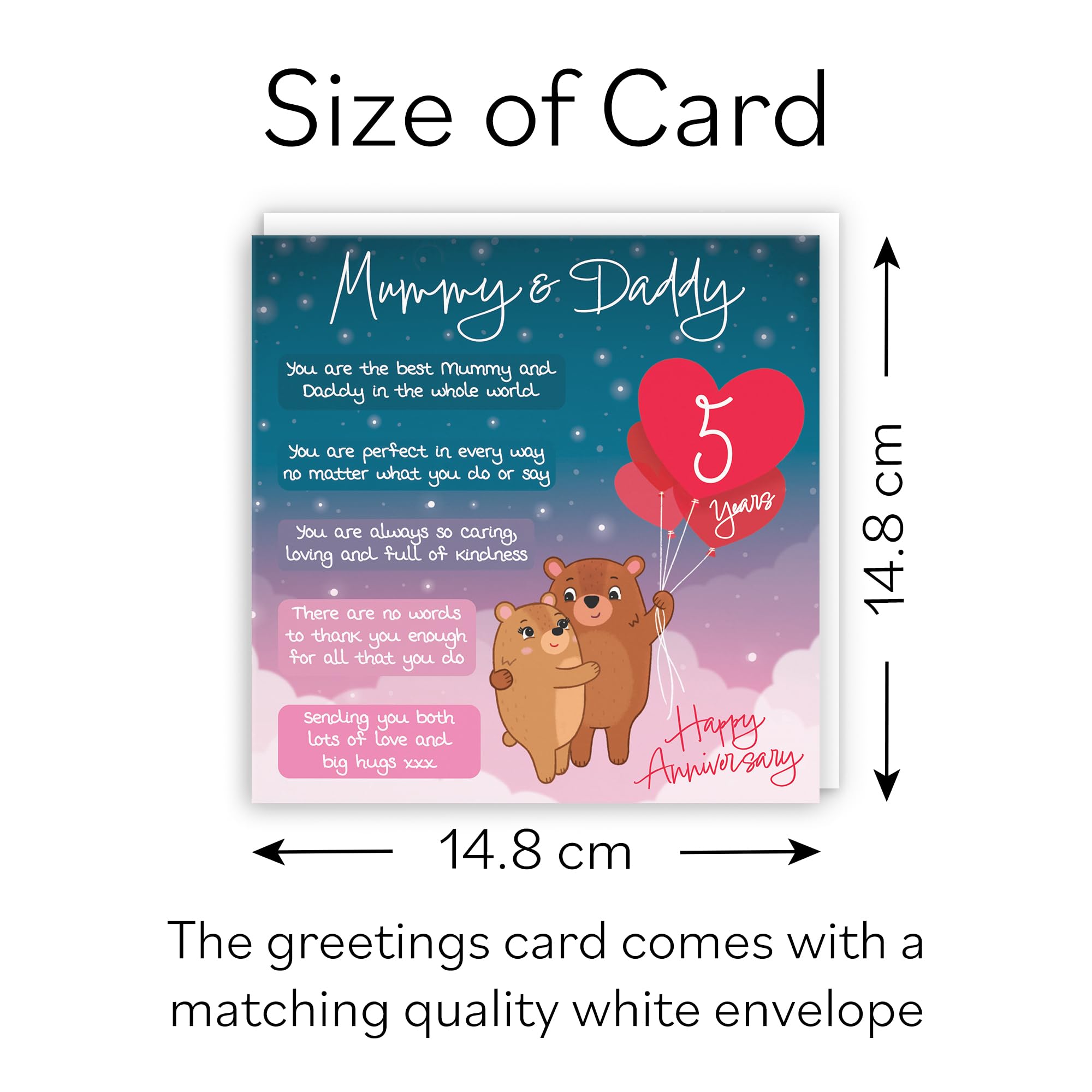 Hunts England - Mummy And Daddy 5th Anniversary Card - Starry Night - Cute Bears - Verse 5th Anniversary Card For Mummy And Daddy - Happy 5th Anniversary Poem Card For Parents - Image 3