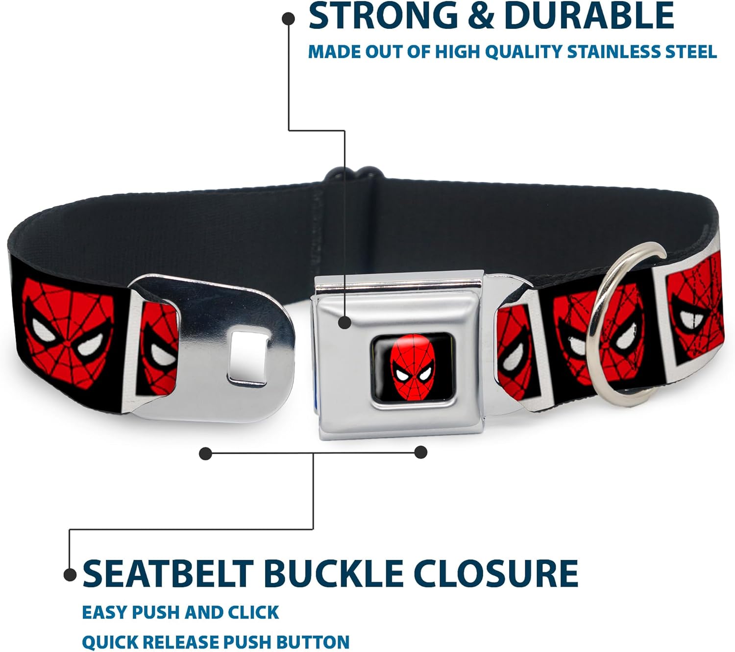 Buckle-Down Seatbelt Buckle Dog Collar - Spider-Man Face Black/White Blocks - 1" Wide - Fits 15-26" Neck - Large