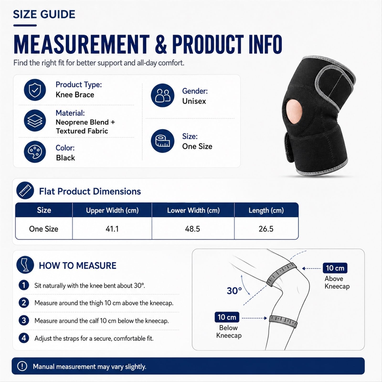 Kniebandage mit offener Patellastabilisierung zur Linderung von Meniskusrissen und Arthritissymptomen. Verstellbare Kompressionsbandage mit Gelpolster für die Rehabilitation nach Sportverletzunge