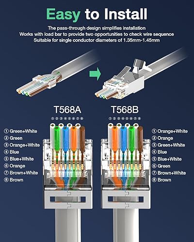Miniatura 10 de VCELINK Conectores de paso RJ45 Cat7 Cat6A blindados, paquete de 30 unidades, conectores modulares chapados en oro de 50 , con certificación UL,