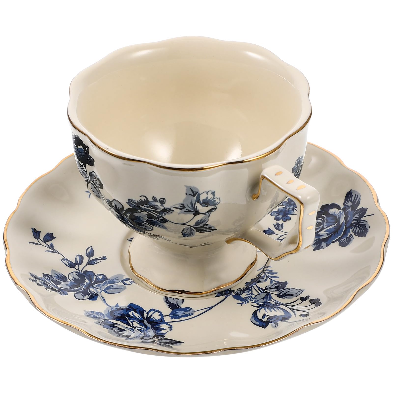 Healvian Set 1 Tazza e Piattino da Caffè in Ceramica Blu Stile Europeo Superficie Liscia e Ampia Apertura per Ristorante o Caffetteria