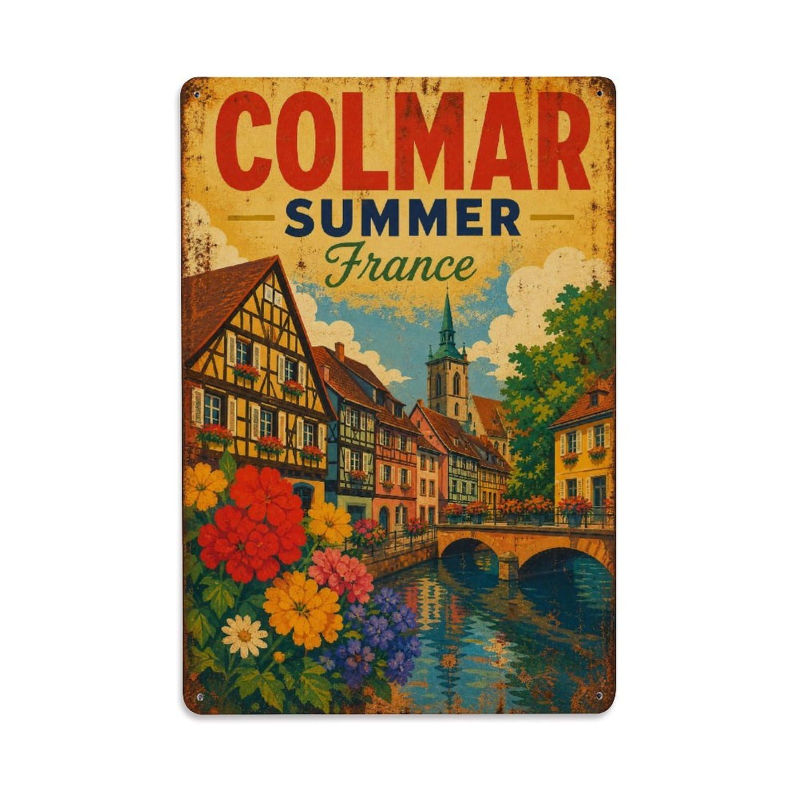 Gead 8X12inch Style Vintage Travel Colmar France Summer Metal Tin Sign