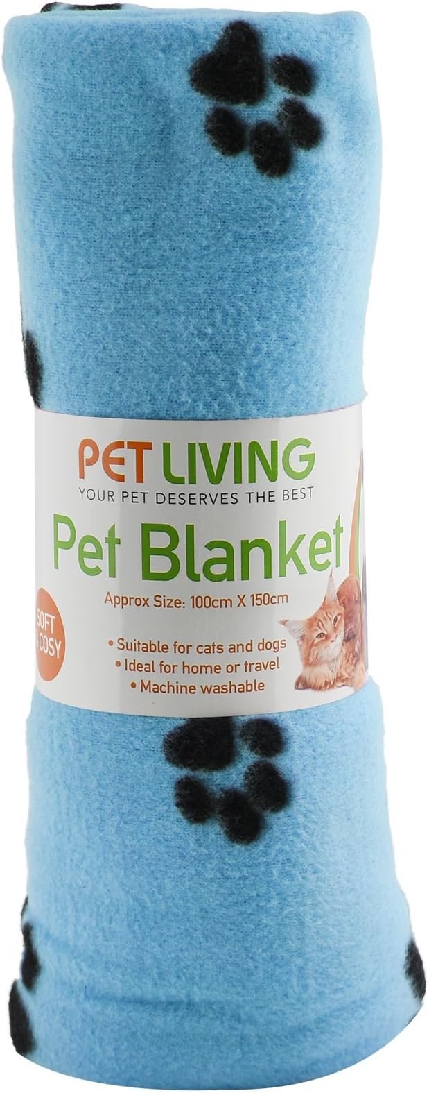 New Pet Touch Soft Fleece Pet Blanket Dogs Puppy Cat Kittens Blankets Paws & Bones Print ((100 X 150) cm, Blue (Black Paws))