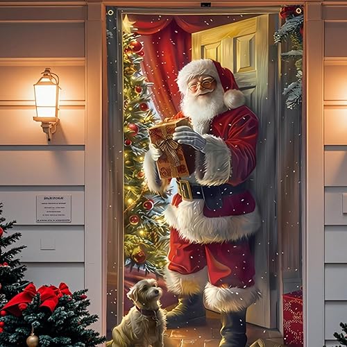 Miniatura 2 de Cartel de Navidad  Bandera festiva de Papá Noel, pancarta de vacaciones para puertas de Navidad, para decoración del hogar, telón de fondo de pared