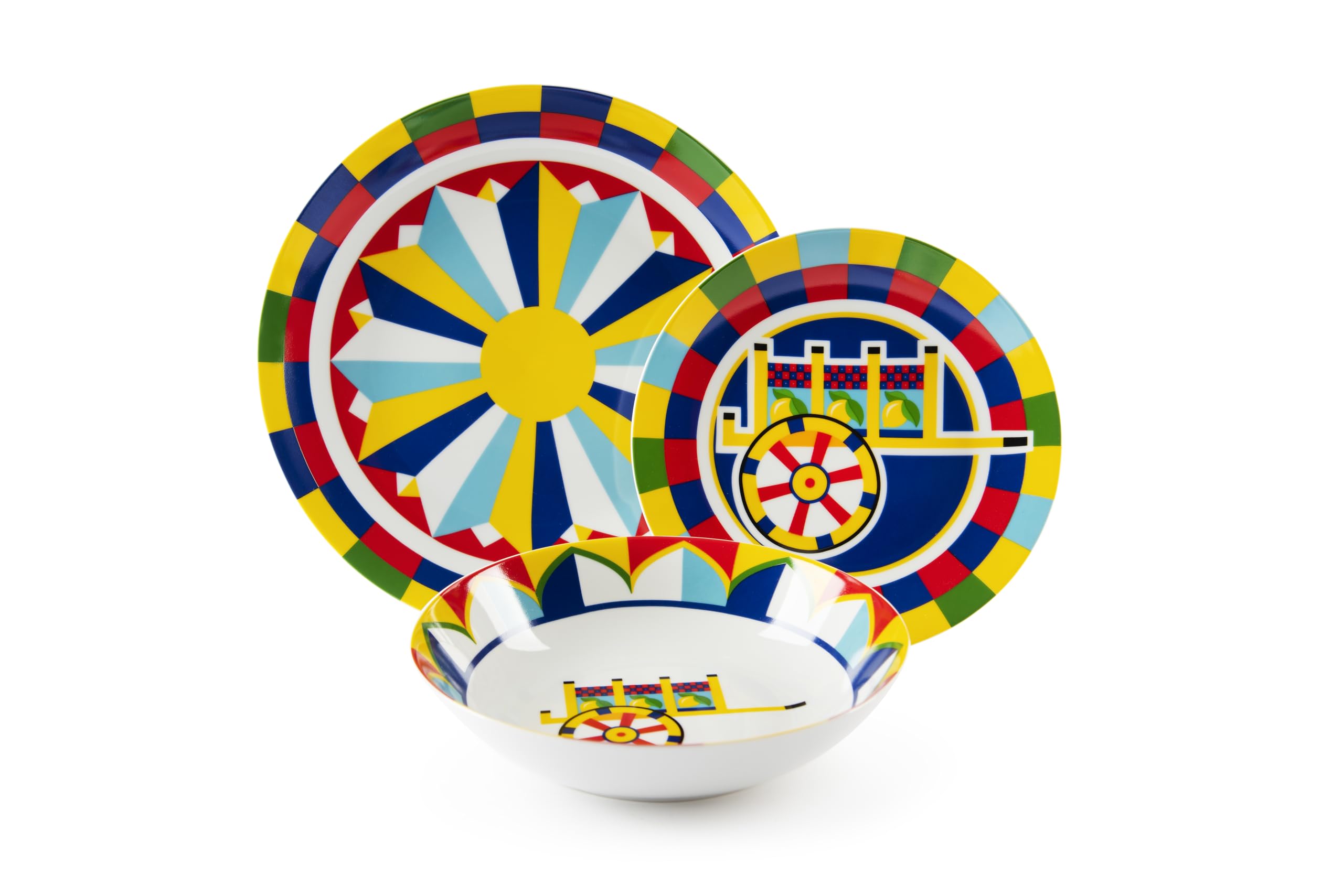 Excelsa Sicilian Rhapsody Service de vaisselle, style sicilien, porcelaine, 18 pièces
