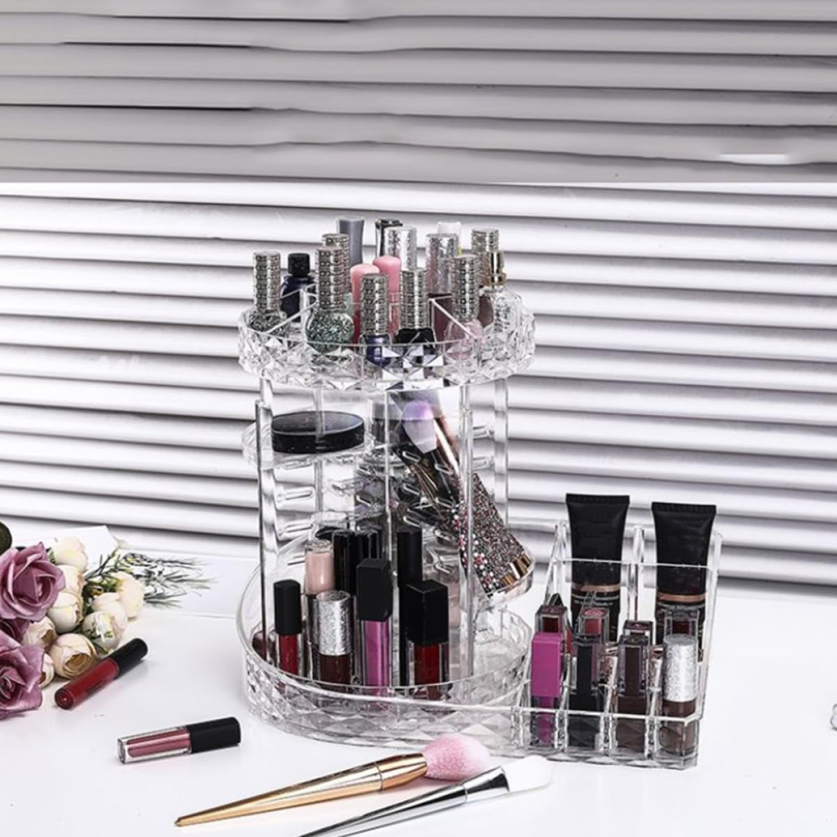 Luxshiny Organizzatore Cosmetici Robusto Box Portatrucco Rotante in Ps Struttura a Scomparti Multipli e Organizzazione Prodotti Skincare per Uso Domestico