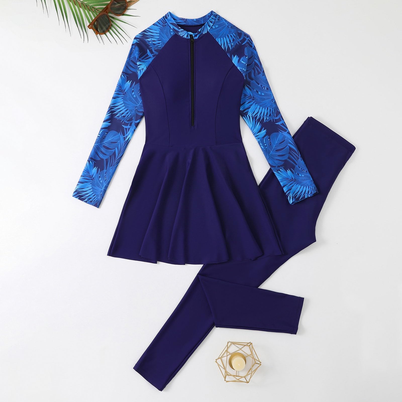 Generico Burkini Costume Donna Musulmana Maniche Lunghe Costume da Bagno Islamico Modest Full Cover Elegante Swimsuit Beachwear Estive Comodo