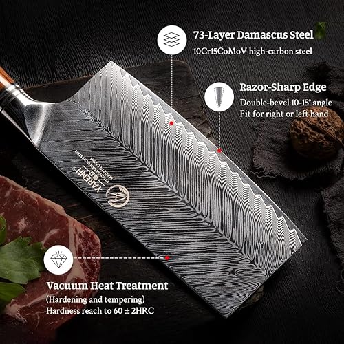 Miniatura 3 de YARENH Cuchillo de chef profesional, 7 pulgadas, 73 capas de acero inoxidable de damasco, mango de sándalo natural de espiga completa, con caja