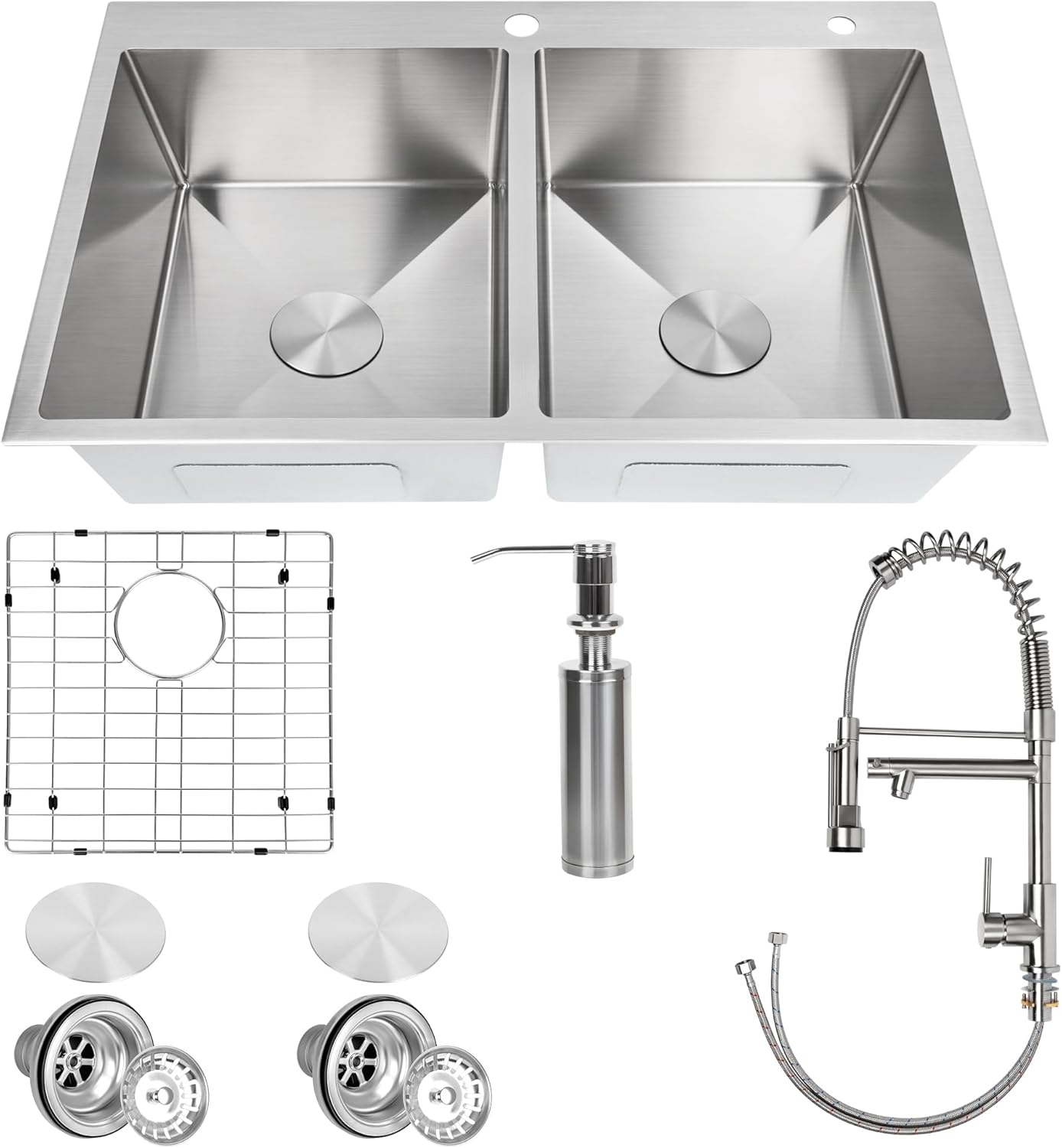 H&B Luxuries 33inch Drop In 50/50 Kitchen Sink, 16 Gauge 304 Stainless
