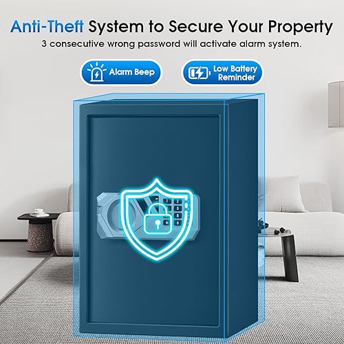 Miniatura 3 de Caja de seguridad ignífuga de 2.2 pies cúbicos para el hogar, teclado electrónico digital, caja de seguridad de acero con estante extraíble, cable