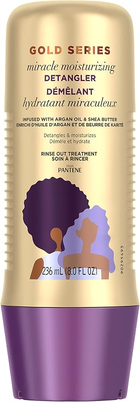 Pantene Gold Series Detangler Treatment for Curly and Coily Hair with Argan Oil and Shea Butter, 8 Fl Oz (Pack of 6)