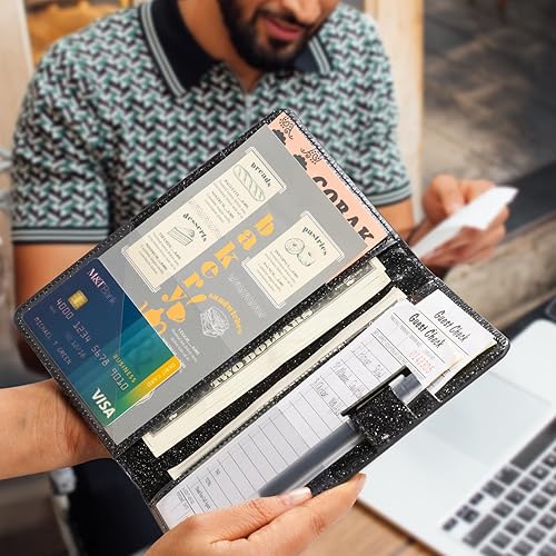 Miniatura 163 de CoBak - Libreta para mesero, organizador con bolsillo con cierre, para personal de restaurantes, 5 bolsillos grandes, con portabolígrafo, verde