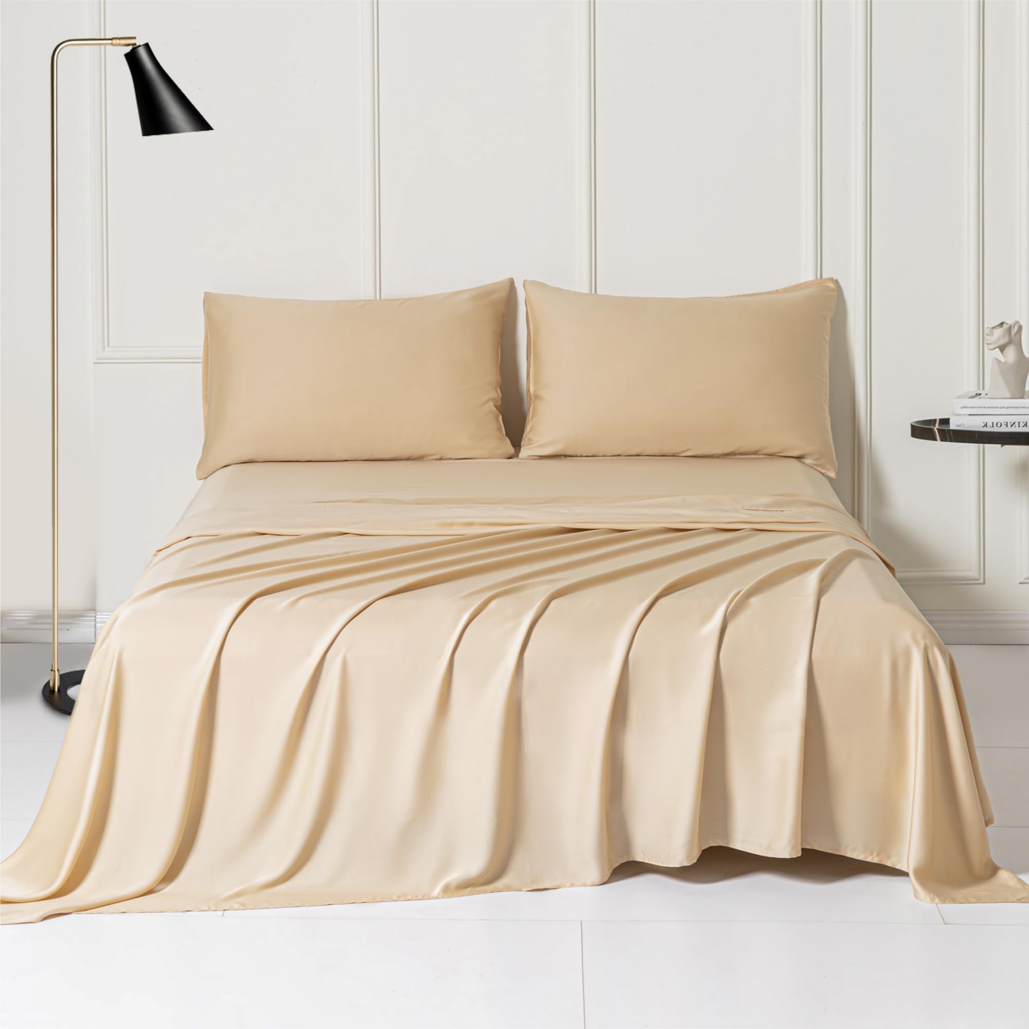 ALPHA HOMEKing Size Sheets Set, 100% Tencel Lyocell Sheets Luxury and Silky King Bed Sheet Set with Deep Pocket, Cooling Bed Sheet Set 4 Piece Bedding Sheet Set