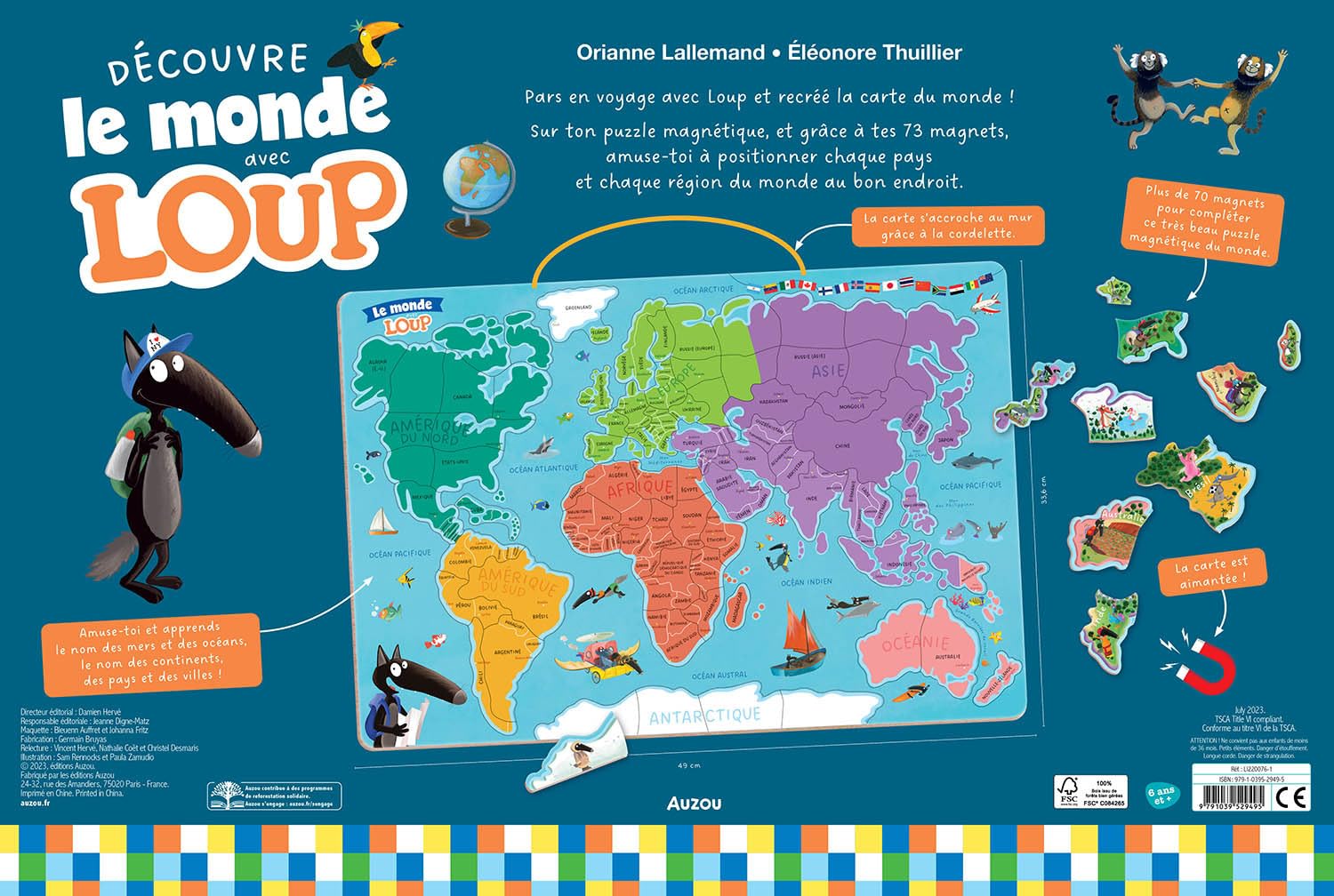 Ma carte du monde magnétique en puzzle - je découvre le monde avec loup: Avec 73 magnets à placer