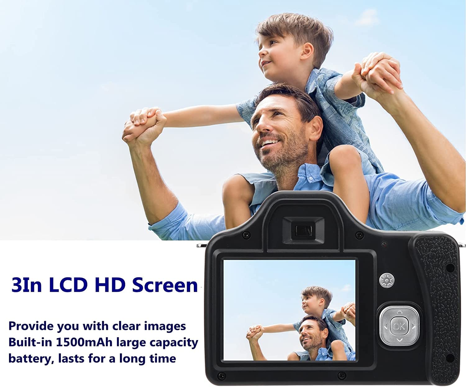 Appareil Photo Reflex Numérique HD Zoom 18X, écran LCD HD 3 Pouces, CMOS 5MP, Capteur Jusqu'à 24MP, Objectif F/2.9 F=4.1mm, Distance Focale 20-30CM,(Version Standard + Objectif Grand Angle)