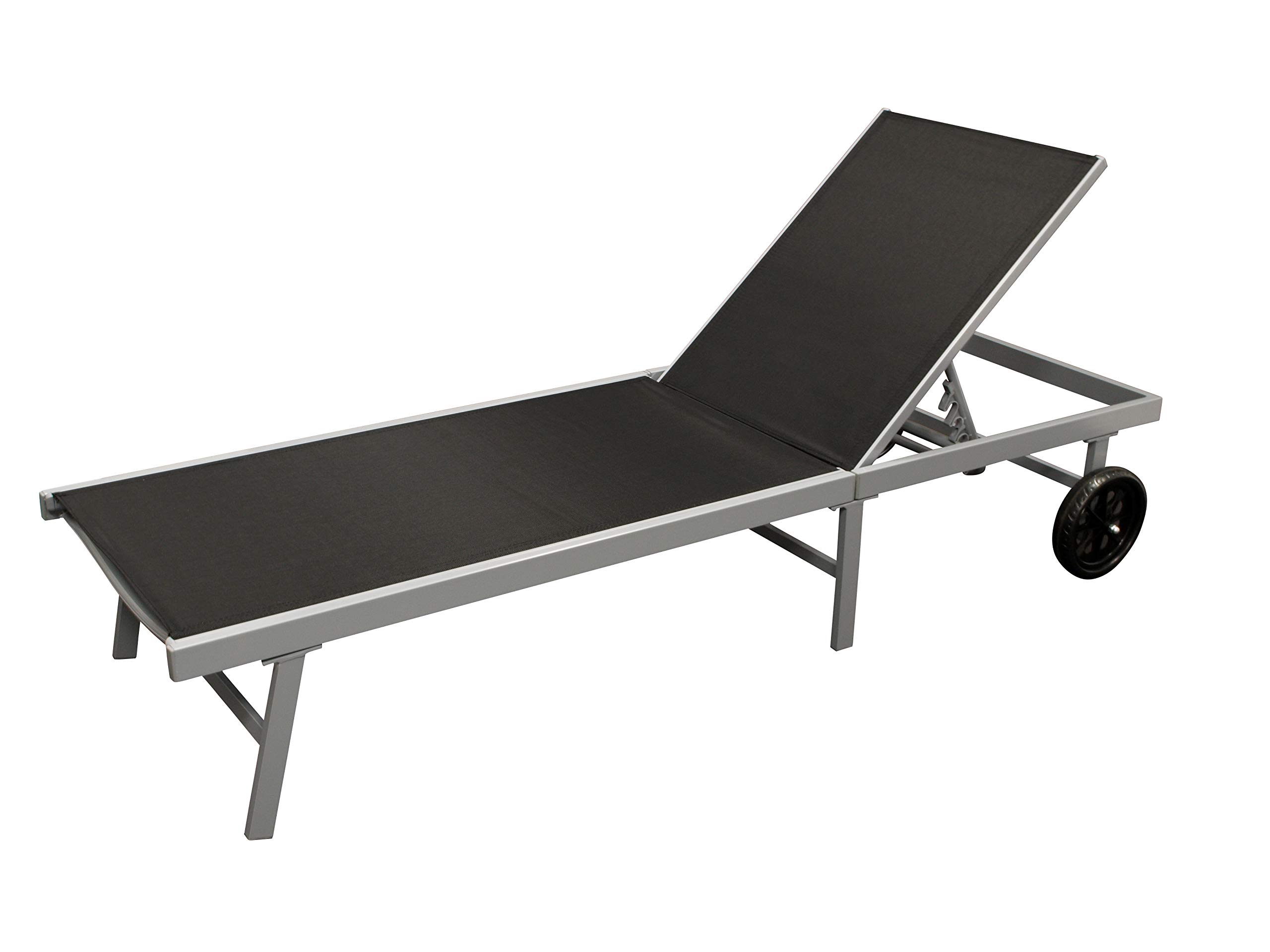DEGAMO Gartenliege Rollenliege Ostia 200cm, Aluminium Silbergrau + Kunstgewebe schwarz wetterfest, Rückenteil 5-Fach verstellbar, Outdoor