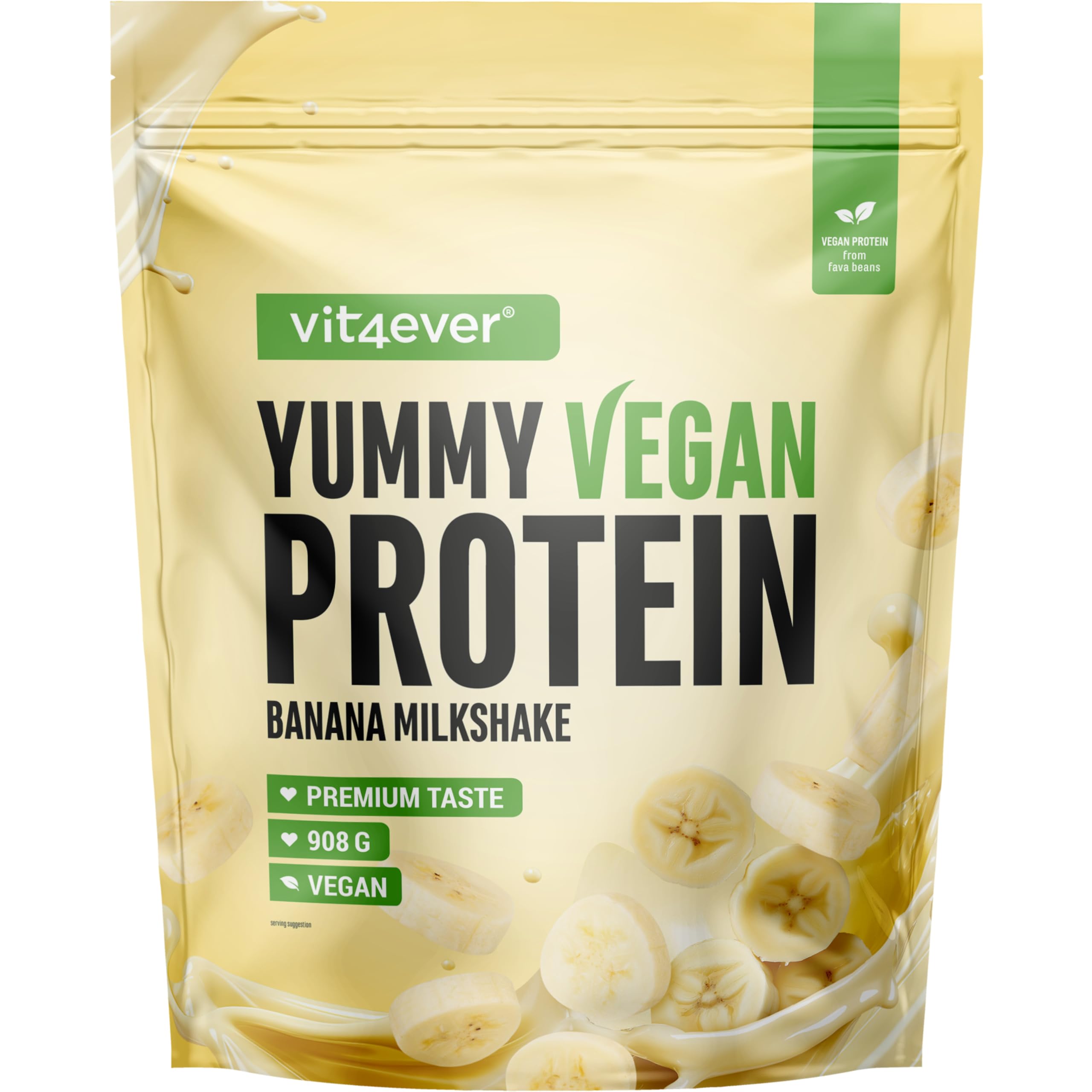 Yummy Vegan Protein Banana Milkshake – Shake protéiné végétal avec 24,8 g de protéines par portion à base d’isolat de fève avec BCAA et acides aminés – 908 g
