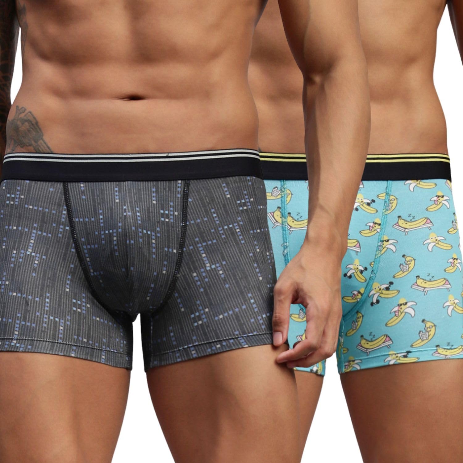 hayu 2PC Pack of GEO Abstract & Quirky Banana Men Modal Printed Trunks Multicolour-picture-21
