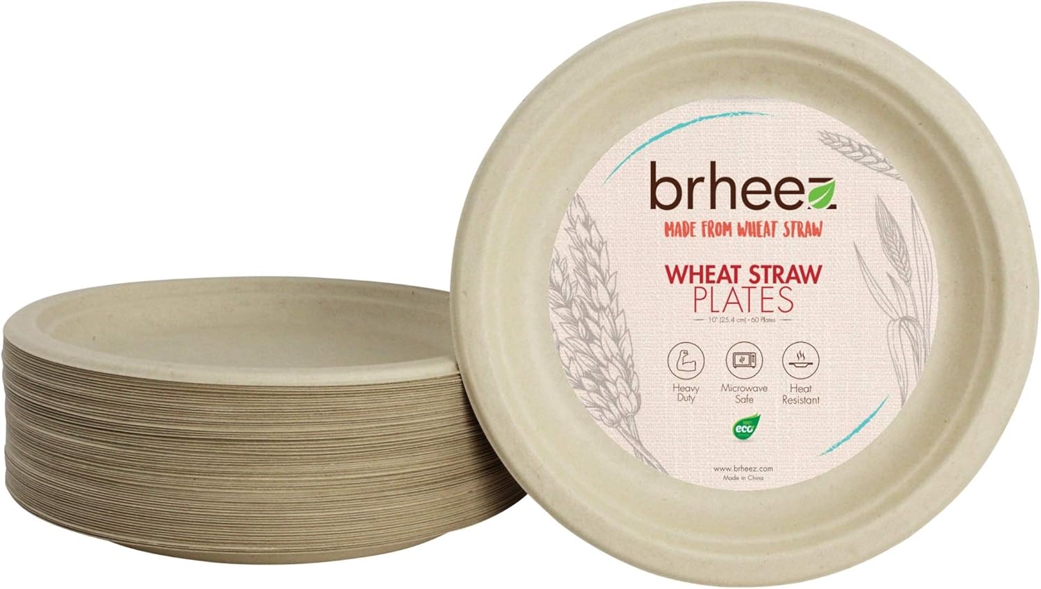 brheez 60 Count Natural 6 Inch Disposable Plates and 12 oz