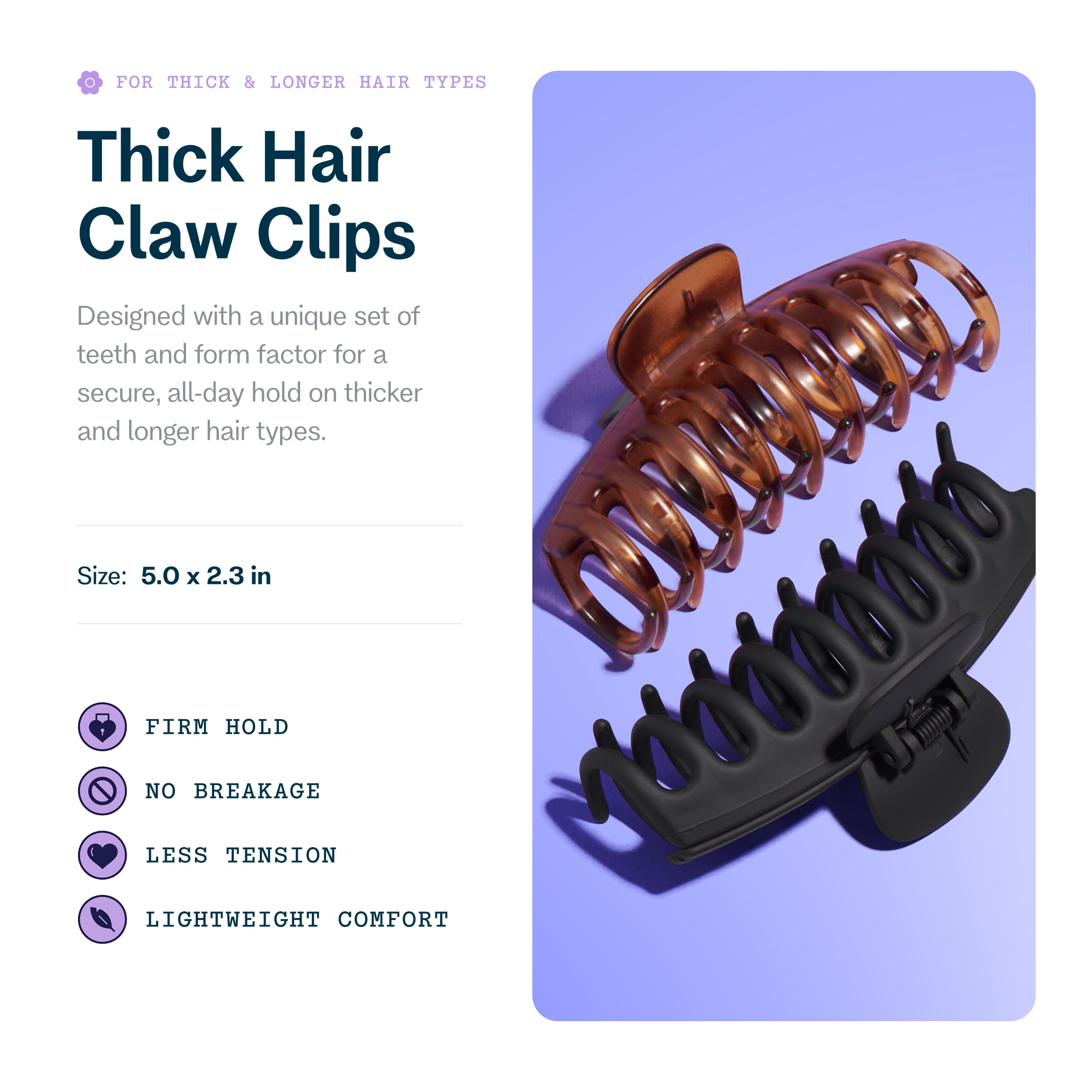 Gimme Beauty - Pinzas gruesas para el cabello, diseño duradero y antideslizante para cabello rizado y texturizado, hechas de plástico reciclado fuerte y resistente a la rotura, color negro y tortuga