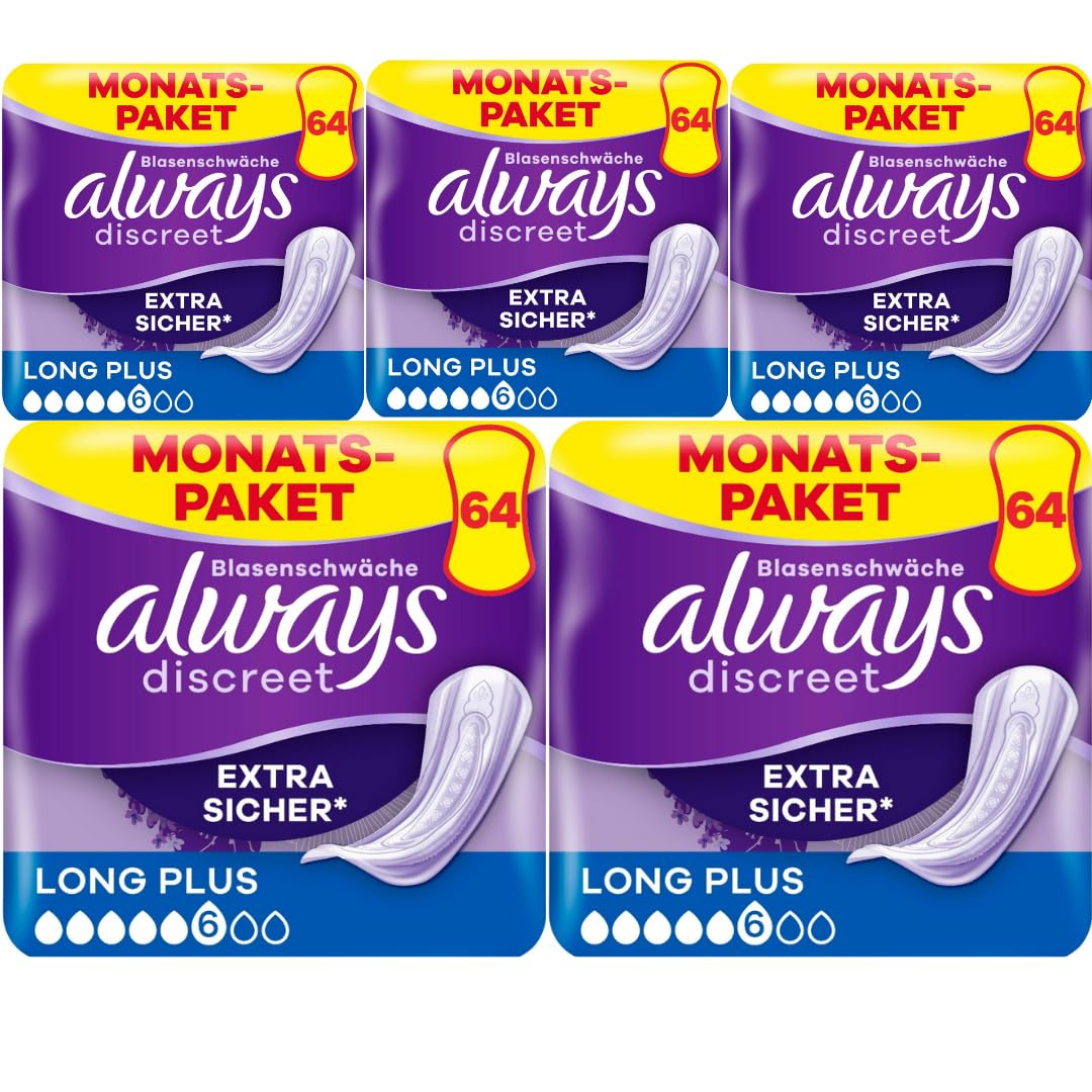 Discreet Inkontinenz-Einlagen Long Plus (Größe 6) Pads Damenbinden 4 X 16 STÜCK x 5 Packungen mit Pufai Grocery