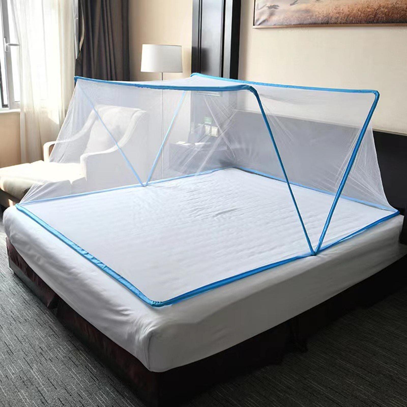 Tente de Lit Adulte Moustiquaire Baldaquin de Lit Pliant Transportable en Polyester Installation Simple Adaptée pour Maison Cadeau Repos, Bleu