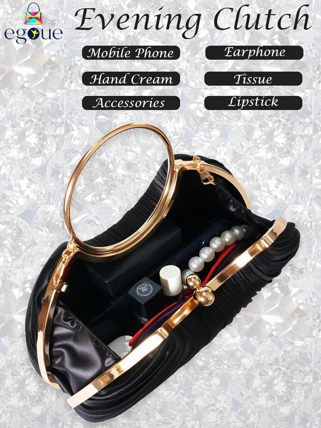 Black Clutch Purses for Women - Elegant Sparkling evening bags for Wedding Galas, Prom Nights, Cocktail Parties&Formal Events - Image 4