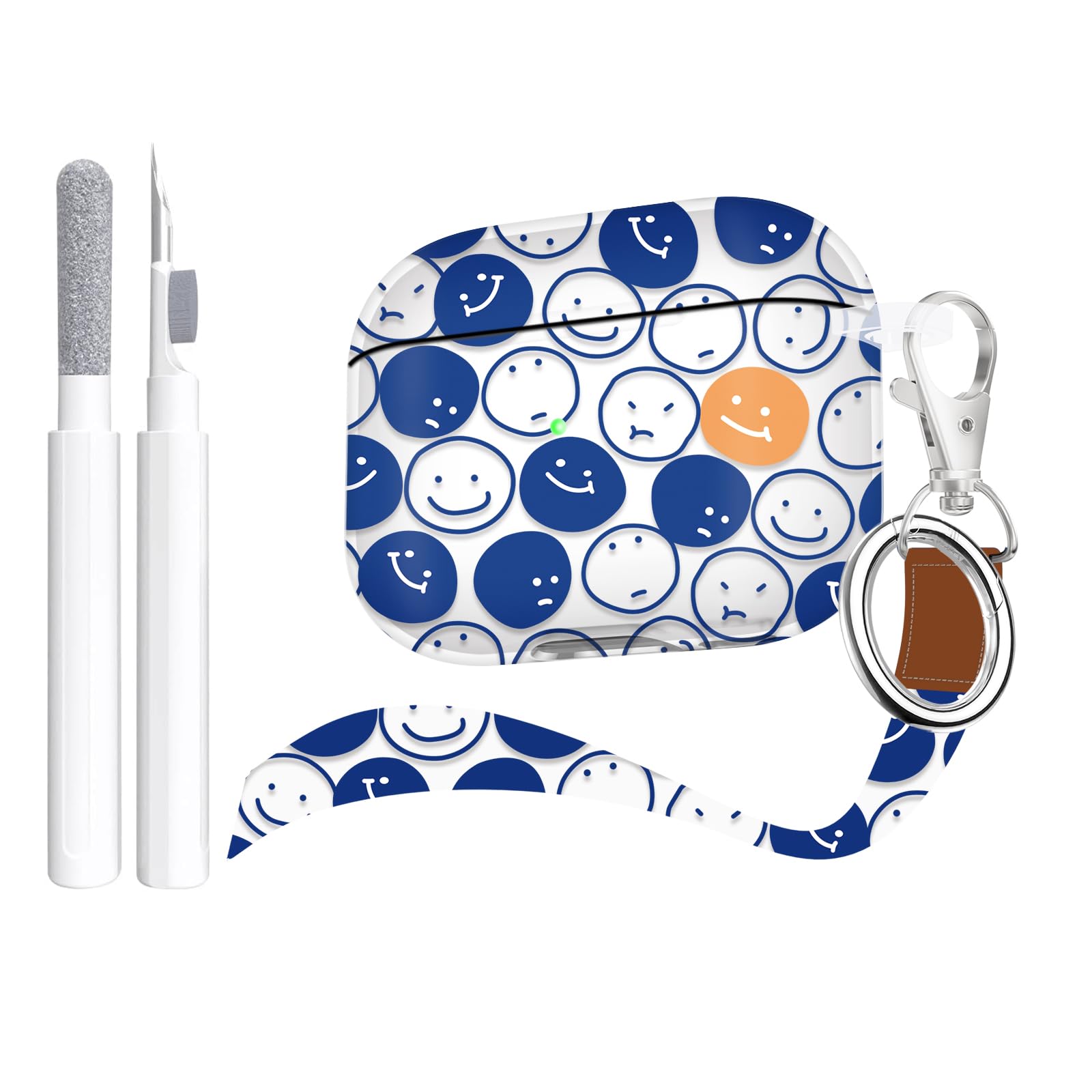Youtec Compatible with Airpods Case with Keychain/Lanyard/Cleaner Kit,Airpods Case,3rd Gen [Front Led Visible],Hollow Out Blue and Yellow Smiley Face