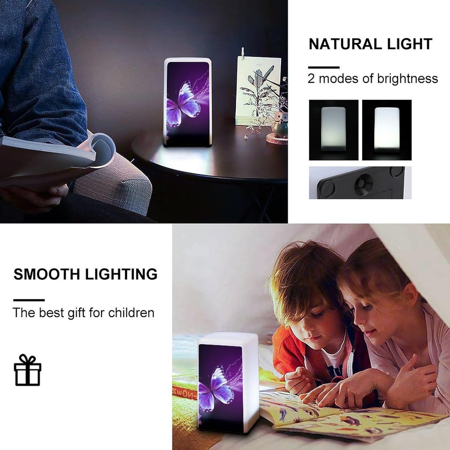 Desk Lamp for Office Home Dimmable Small Desk Lamp Lovely Purple Butterfly Battery Operated Lamp for Reading Study Work