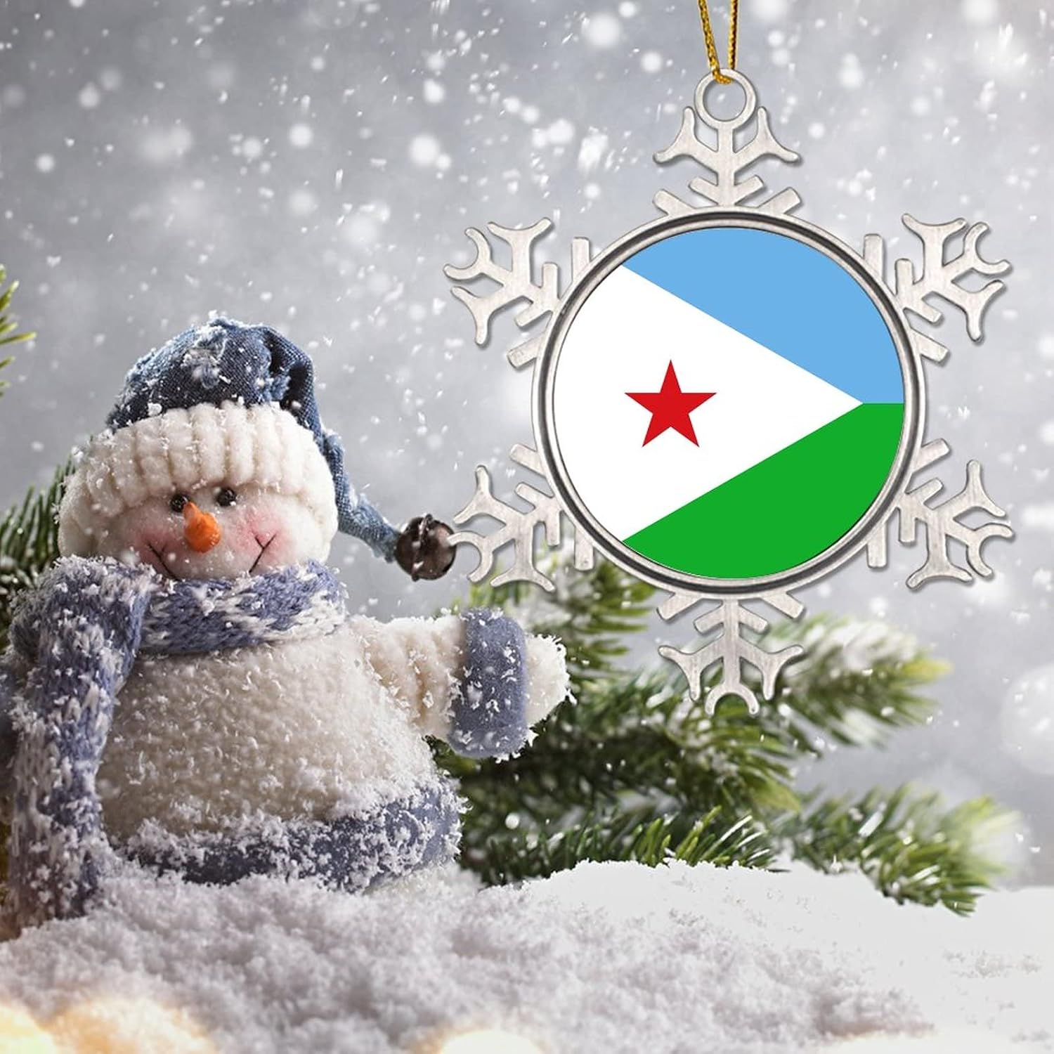 Djibouti Christmas Tree Ornament Xmas Hanging Ornament Djibouti Travel Souvenir Snowflake Metal Hanging Pendant Keepsake New Year Holidays Party Decor Gift