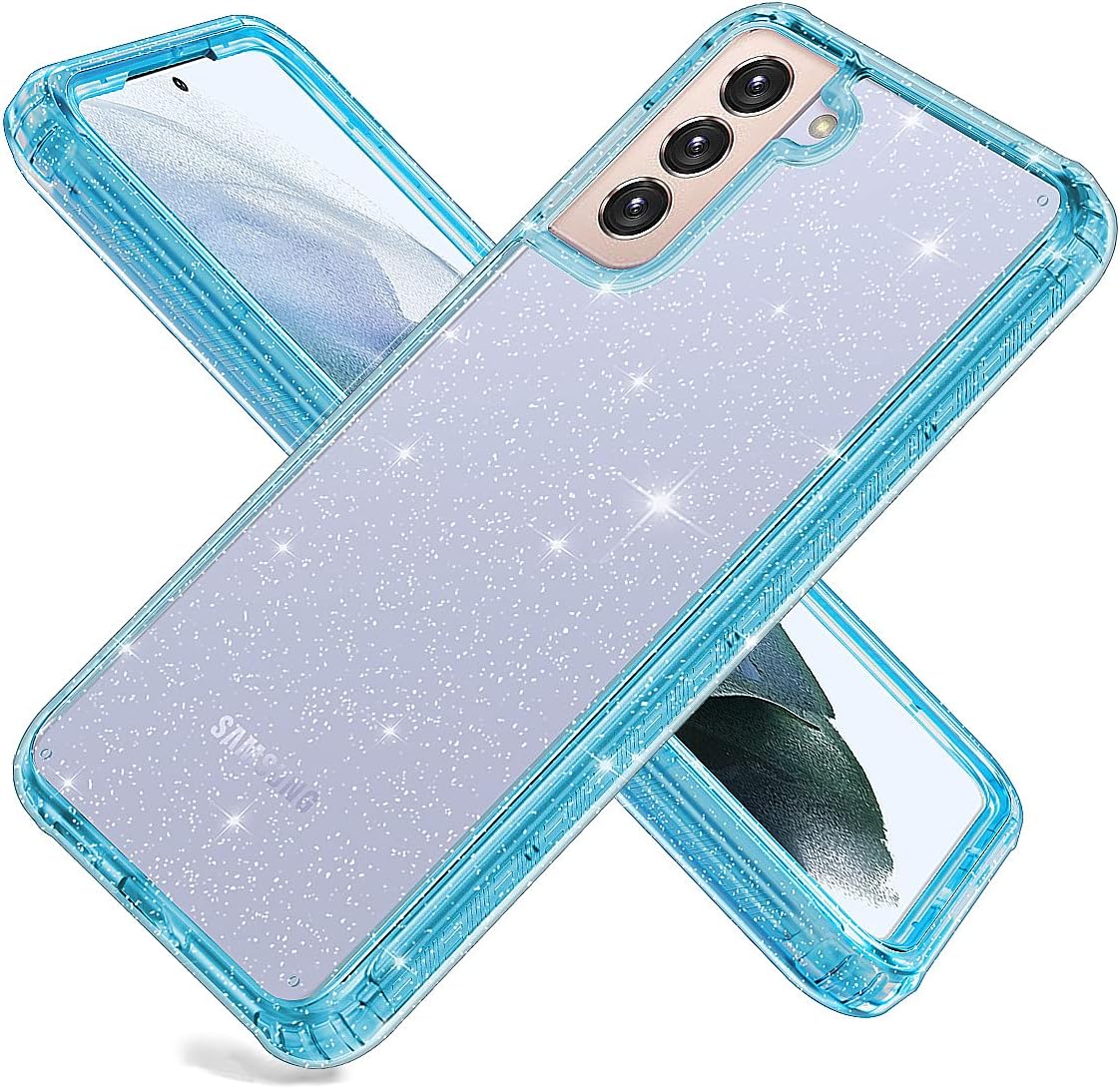 Hekodonk for Galaxy S21 Plus 5G Case,Hybrid Liquid Clear Crystal Design Glitter TPU Bumper Protective Silicone Shockproof Flexible Anti-Scratch Cover for Samsung Galaxy S21 Plus 5G Bling Blue