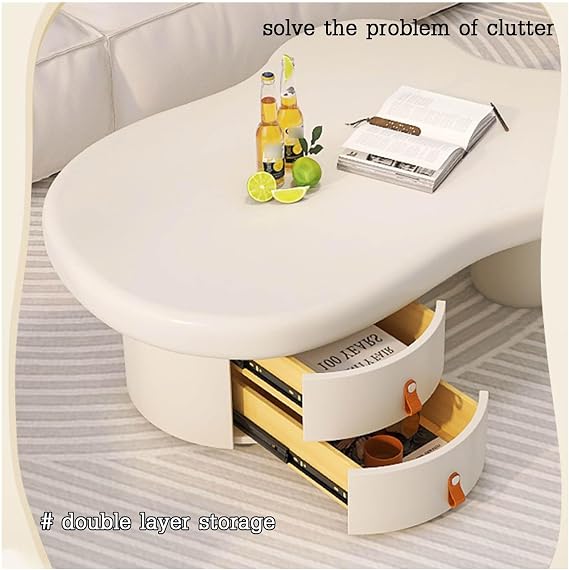 Cloud Coffee Table, Coffee Table With Storage,coffee Table, With 2 Ball Legs Oval End Table Modern, Simple Stylish Cloud Low Table, Easy To Assemble, For Living Room, Balcony, Tea Room(White,120x78x39