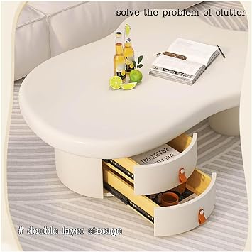 Cloud Coffee Table, Coffee Table With Storage,coffee Table, With 2 Ball Legs Oval End Table Modern, Simple Stylish Cloud Low Table, Easy To Assemble, For Living Room, Balcony, Tea Room(White,120x78x39