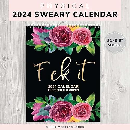 Miniatura 7 de Calendario 2024 para mujeres cansadas con culo y culo, calendario de pared con texto "F*ck It", calendario de salud mental Sweary, calendario de