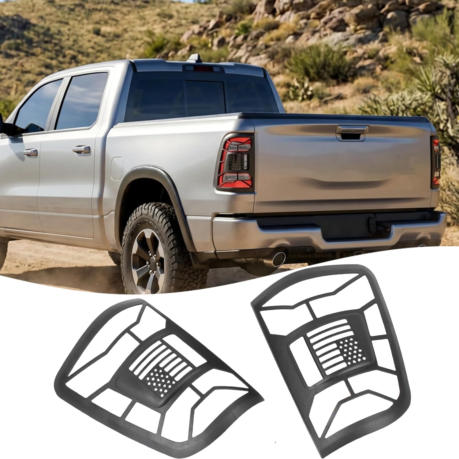 STSEV01 Taillight Cover Trim Fit for Dodge RAM 1500 2019-2024 Accessories Laramie/Longhorn/Rebel/TRX/Limited,ABS Plastic Tail Light Rear Lamp Protective Guards Exterior Decoration