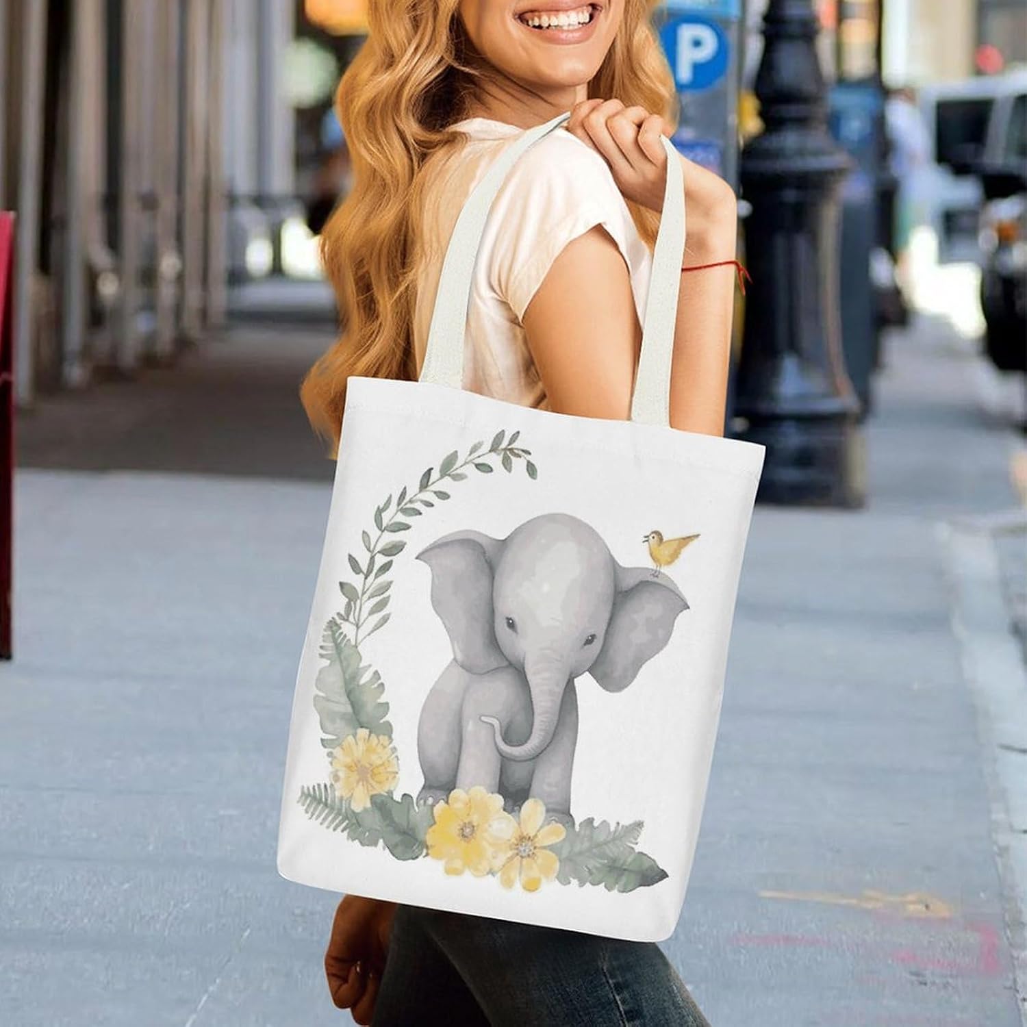 Elephant with Wreath Canvas Tote Bag Shoulder Bag Handbag image 3