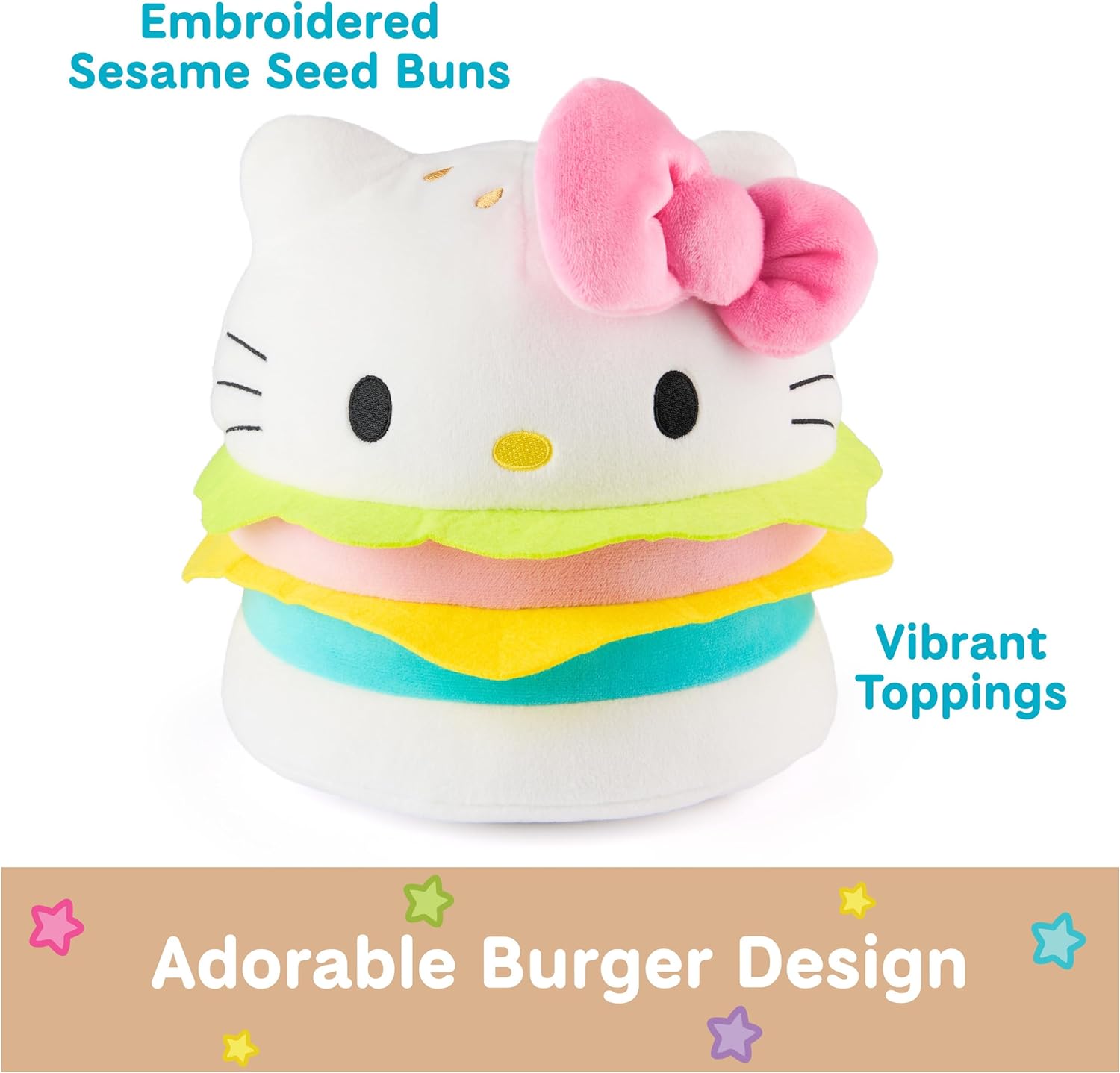 GUND Sanrio Official Hello Kitty Hamburger Plush, Collectible Plush Toy, Stuffed Animal for Ages 1 and Up, Pink/White, 8”