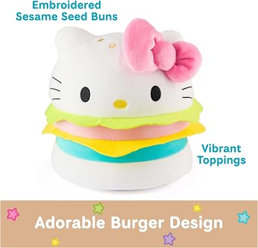 GUND Sanrio Official Hello Kitty Hamburger Plush, Collectible Plush Toy, Stuffed Animal for Ages 1 and Up, Pink/White, 8” | Promotes Exciting Character Roleplay, Early Sensory Discovery, and Creative Pop Culture Storytelling; Soft, Collectible Plush