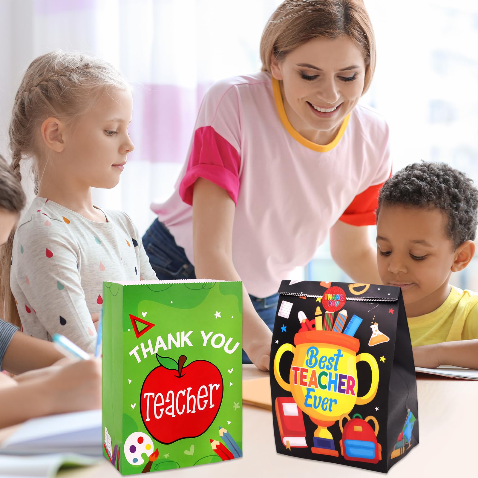 Fancy Land Teacher Appreciation Gift Bags 18 Pcs Thank You Teachers Goody Bags Party Favor Paper Bright Colorful
